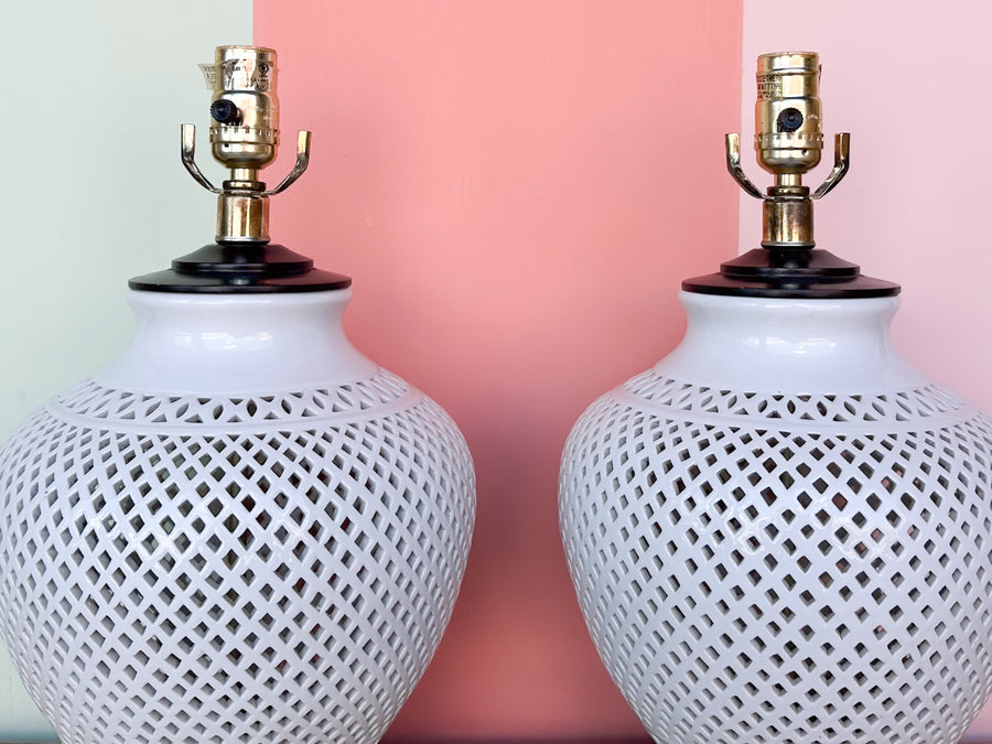 Pair of Pierced White Lamps