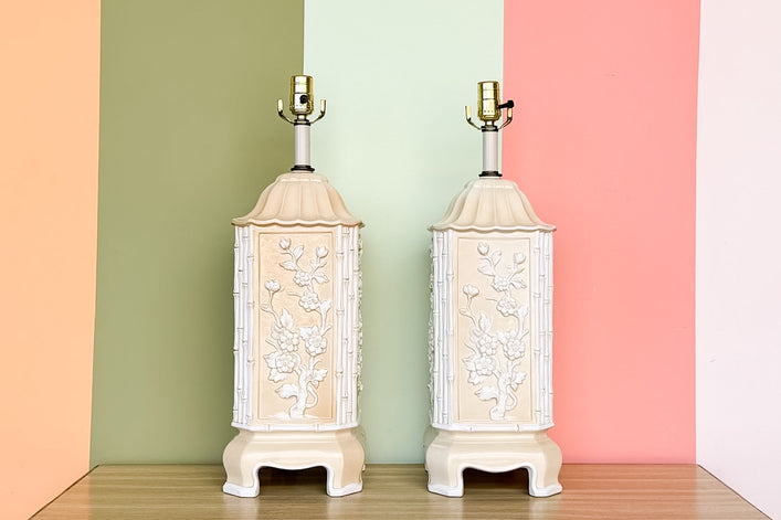 Pair of Chinoiserie Flower Lamps