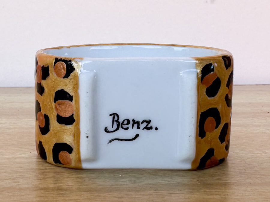 Set of Eight Hand Painted Cheetah Napkin Rings and Knife Rests