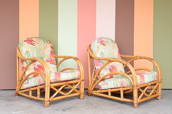 Pair of Old Florida Rattan Lounge Chairs