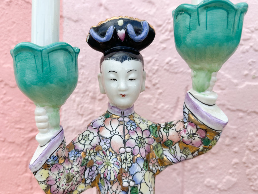 Pair of Colorful Asian Inspired Lamps