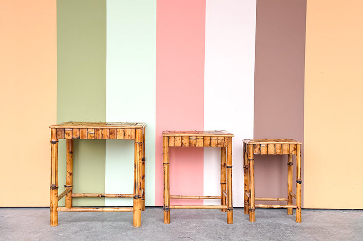 Trio of Tortoiseshell Bamboo Nesting Tables