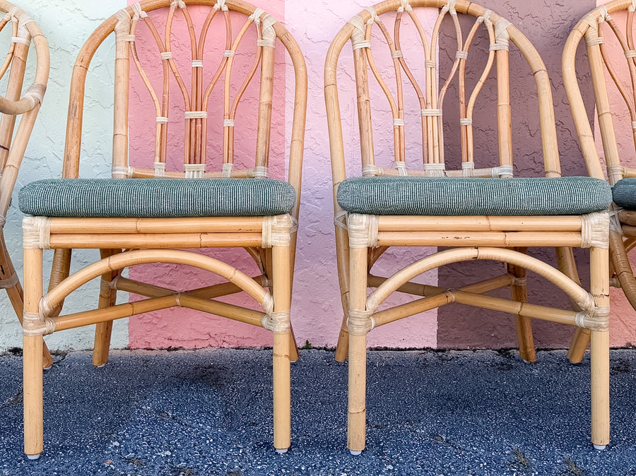 Set of Six Old Florida Rattan Dining Chairs