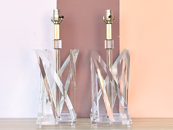 Pair of MCM Lucite Lamps