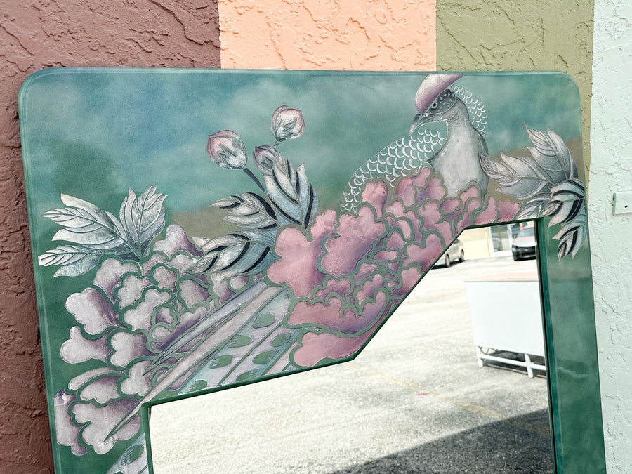 Pink and Green Lacquer Bird Mirror