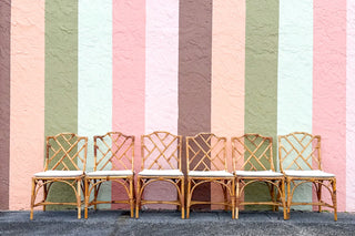 Set of Six Chippendale Rattan Dining Chairs