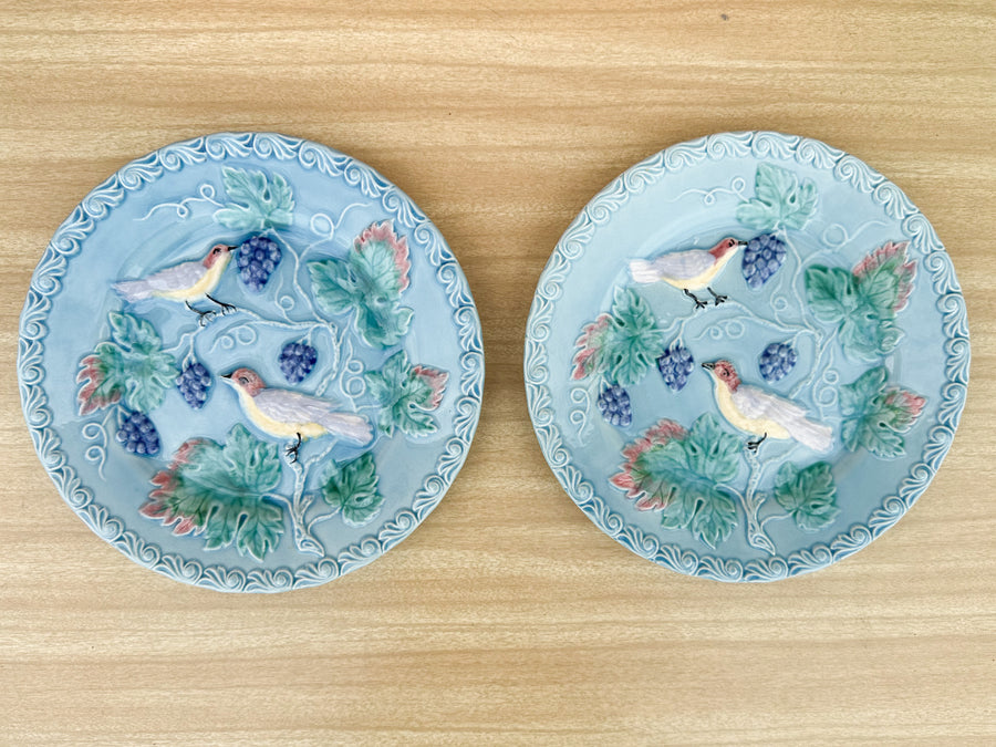 Set of Four Pretty Blue Bird Plates and Platter