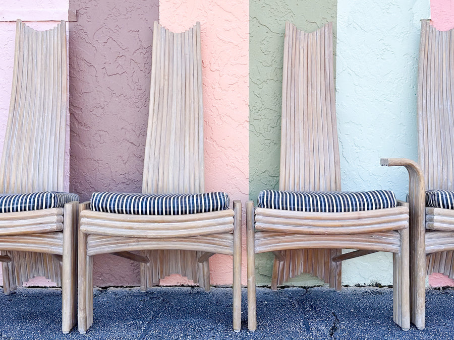 Set of Six McGuire Coastal Chic Rattan Dining Chairs