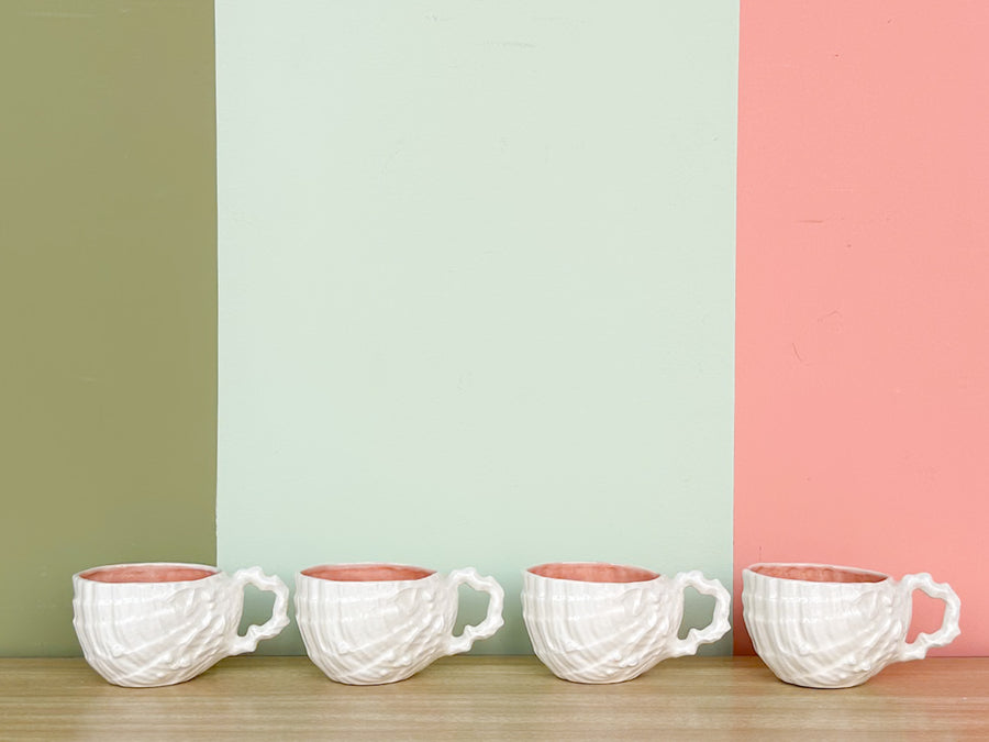 Set of Eight Shell Tea Cups and Saucers