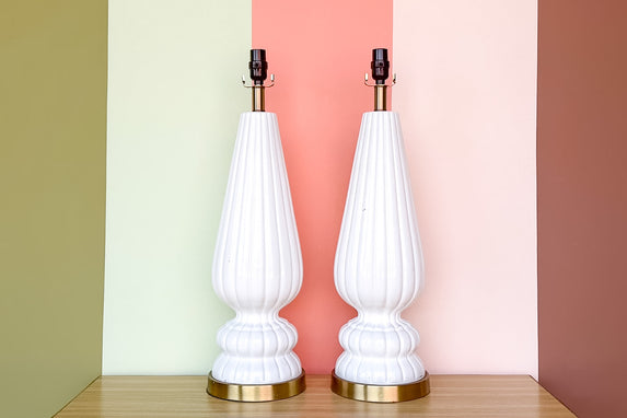 Pair of MCM Fluted White Ceramic Lamps