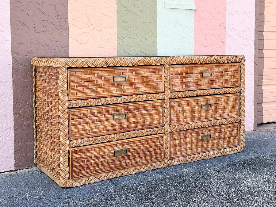 Braided Rattan Wrapped Dresser