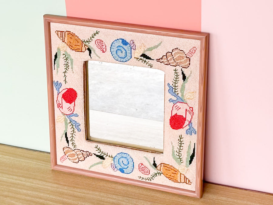 Petite Needlepoint Shell Mirror