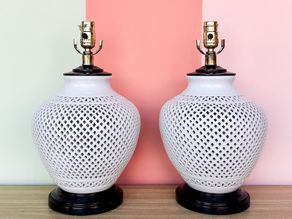 Pair of Pierced White Lamps