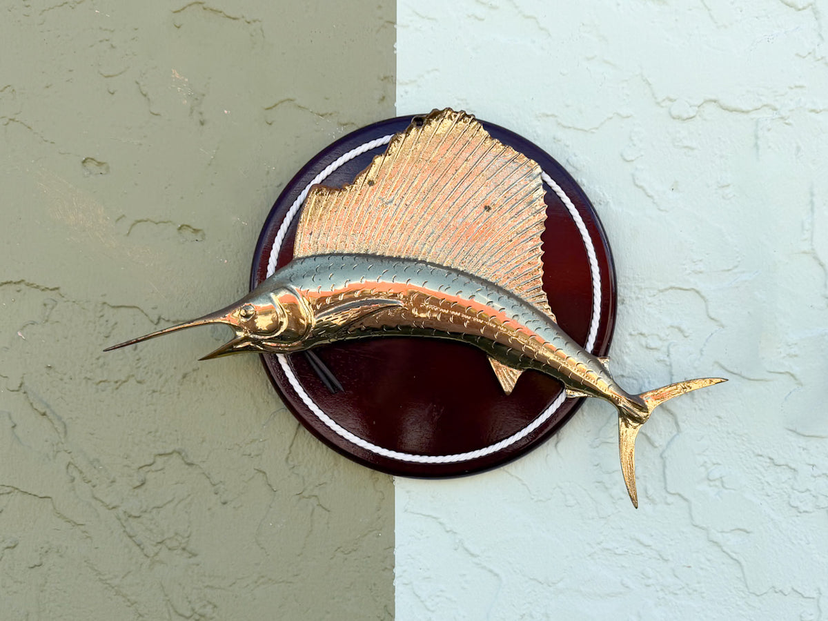 Pair of Wood Mounted Brass Gamefish