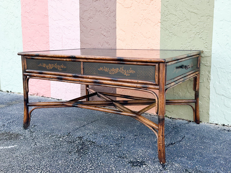 Theodore Alexander Chinoiserie Tortoiseshell Rattan Coffee Table