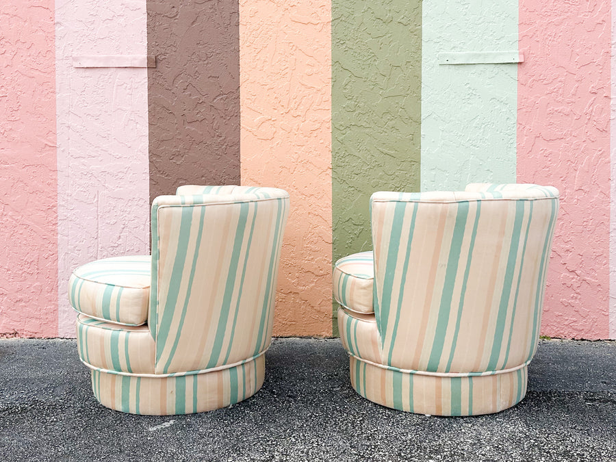 Pair of Cute Striped Upholstered Swivel Chairs