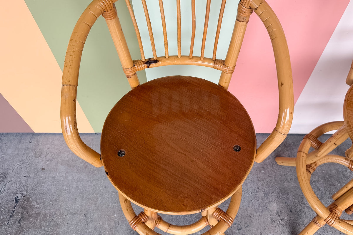 Pair of Old Florida Rattan Bar Stools
