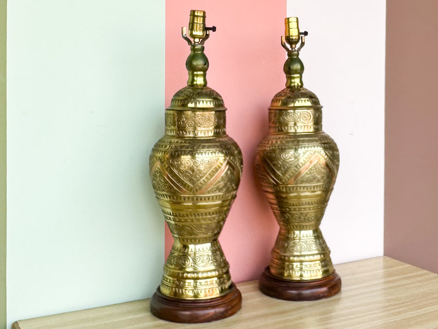 Pair of Moroccan Style Brass Lamps