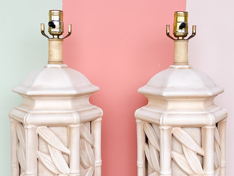 Pair of Faux Bamboo Leaf Lamps