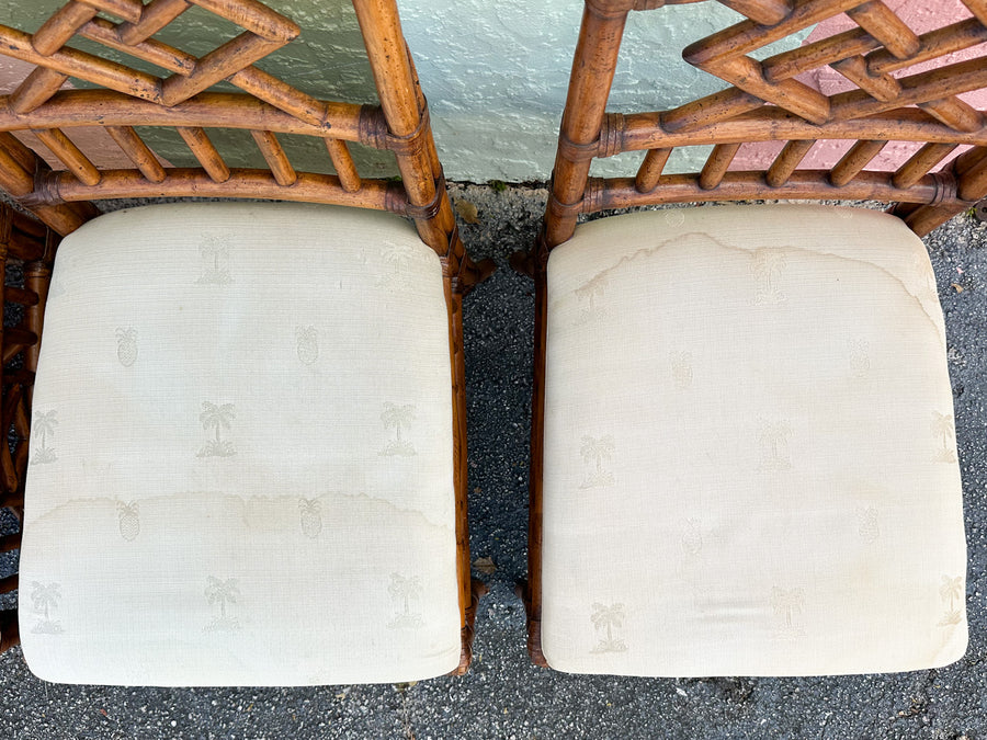 Set of Six Fretwork Rattan Dining Chairs