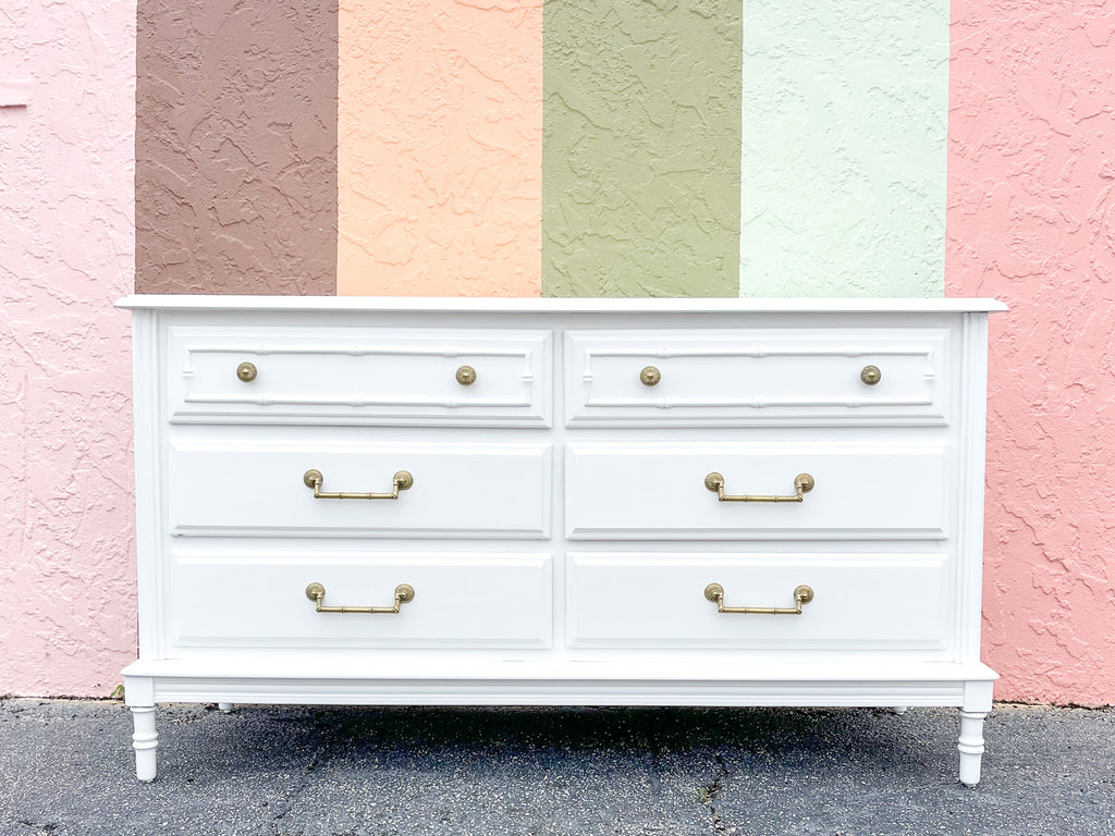 white bamboo dresser Newly Painted White Faux Bamboo Dresser