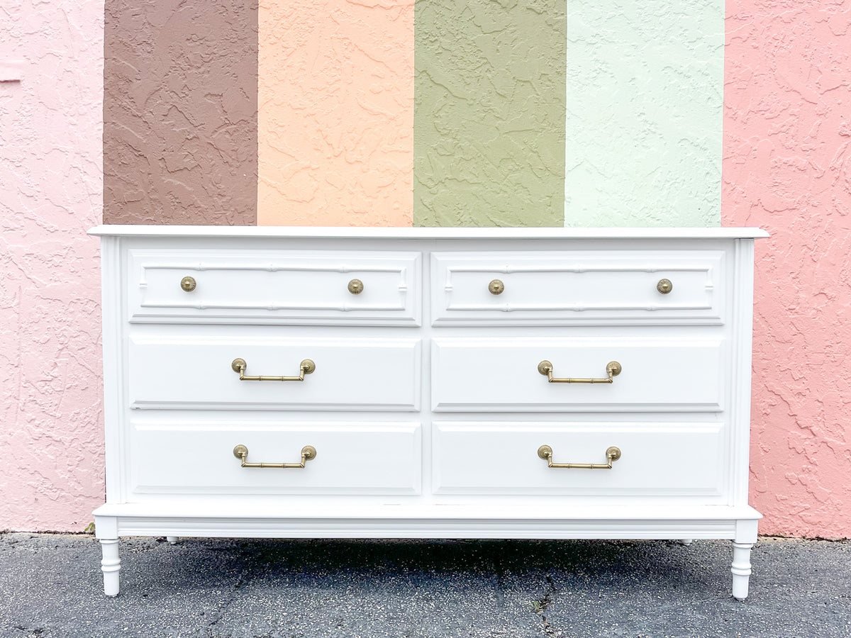 Newly Painted White Faux Bamboo Dresser