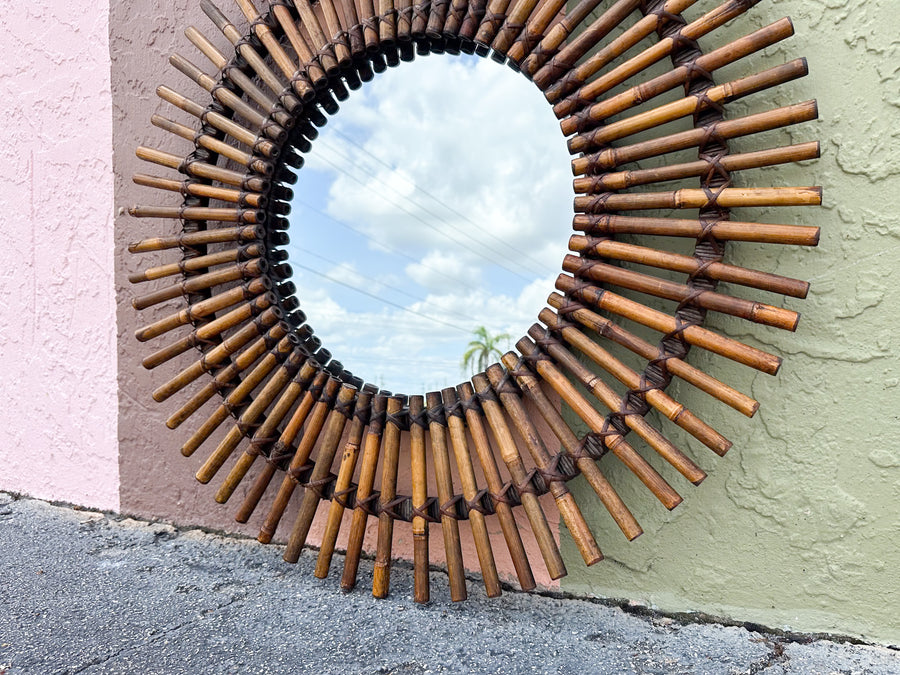 Island Style Round Bamboo Mirror