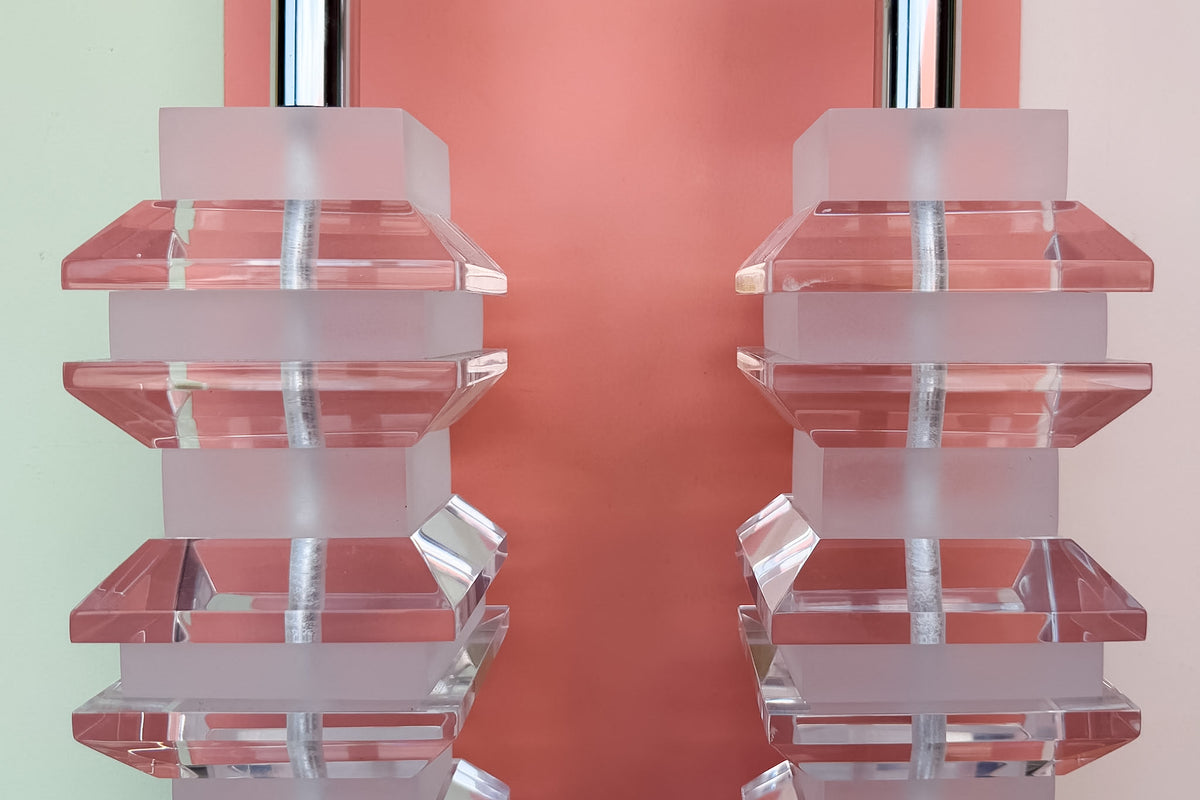 Pair of MCM Lucite Lamps