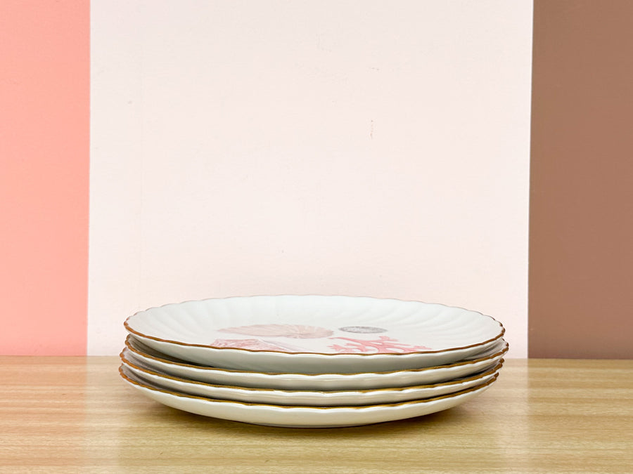 Set of Four Decoupage Shell Plates