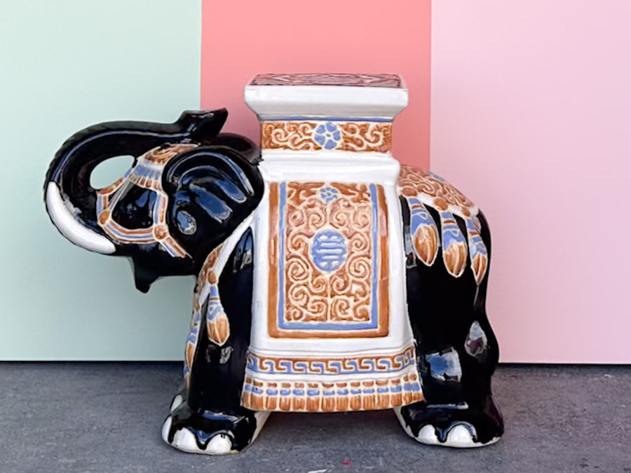Black Ceramic Elephant Garden Seat
