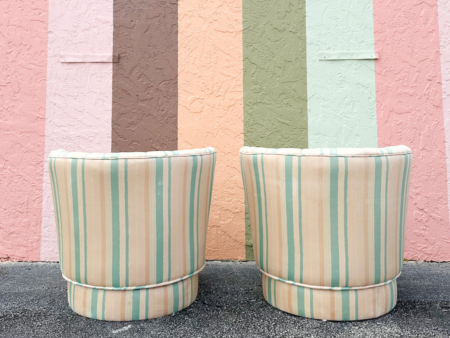 Pair of Cute Striped Upholstered Swivel Chairs