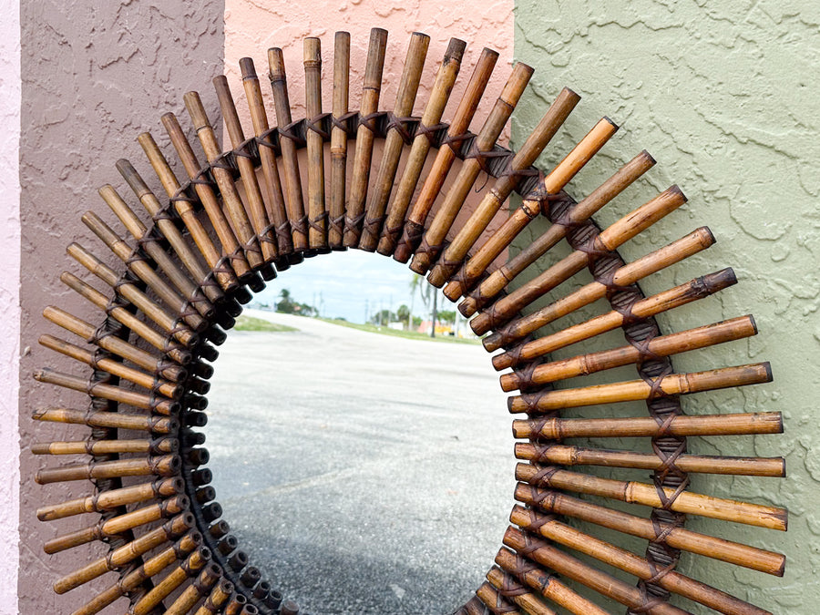 Island Style Round Bamboo Mirror