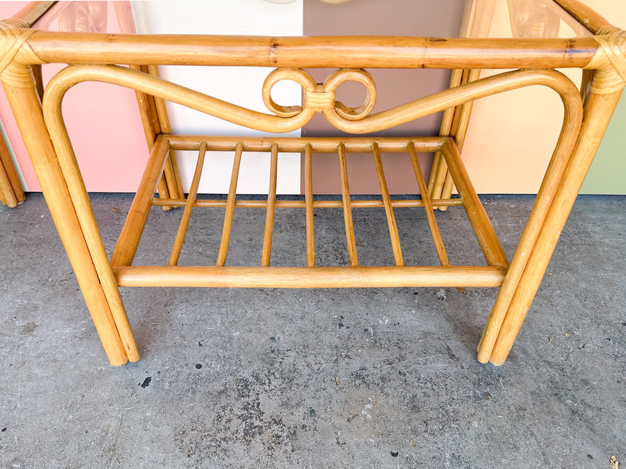 Pair of Old Florida Rattan Side Tables