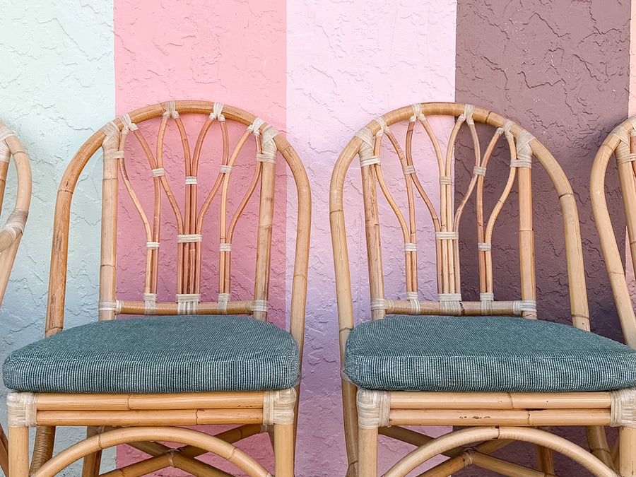 Set of Six Old Florida Rattan Dining Chairs