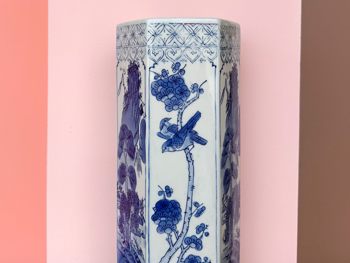 Blue and White Octagon Vase