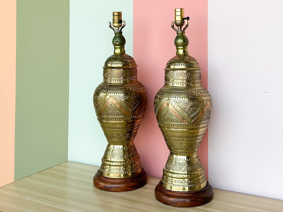 Pair of Moroccan Style Brass Lamps