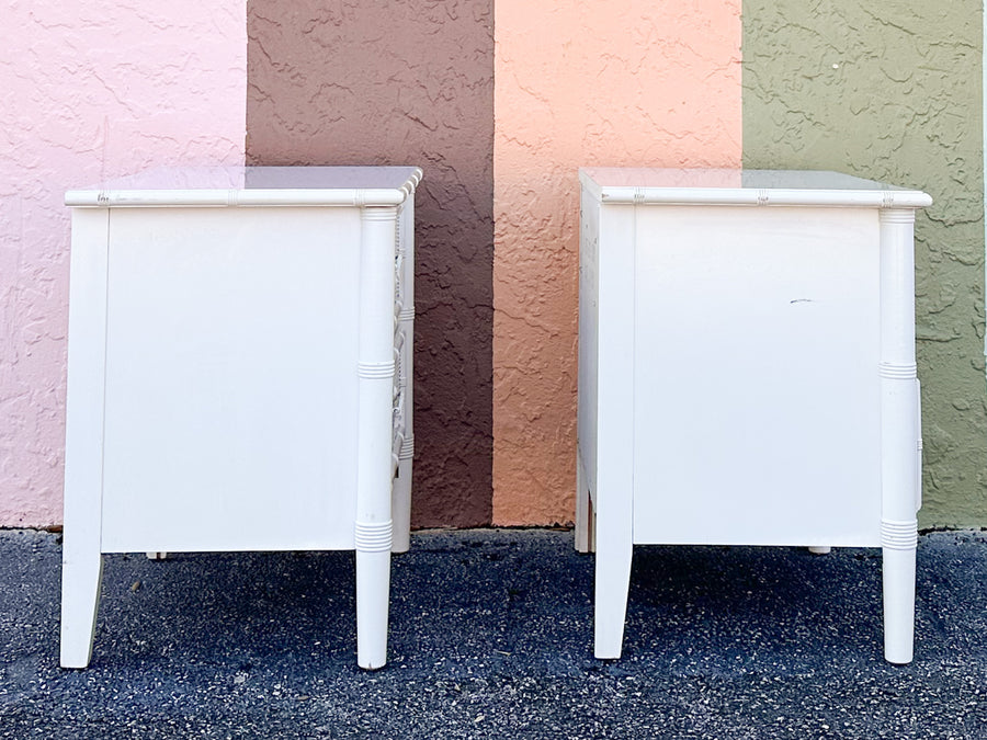 Pair of Faux Bamboo and Rattan Nightstands