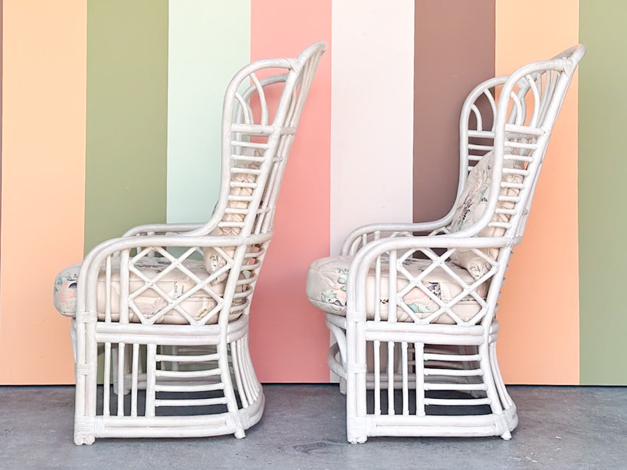 Pair of Ficks Reed Rattan Wing Back Chairs
