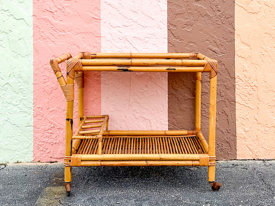 Old Florida Rattan Bar Cart