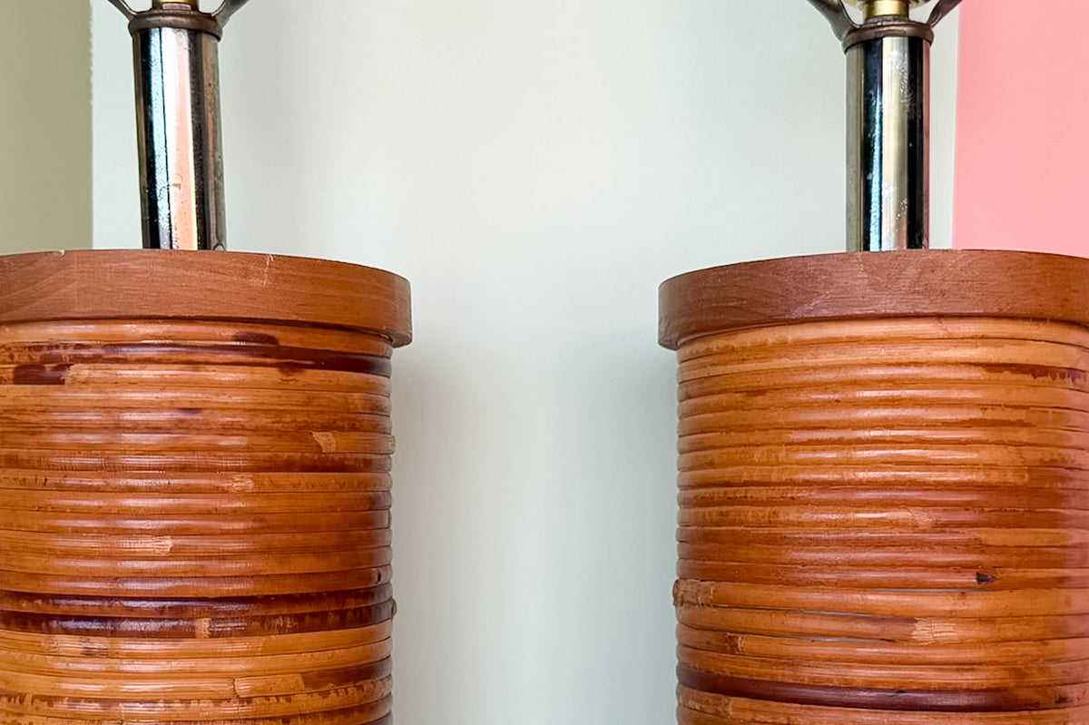 Pair of Rattan Wrapped Lamps