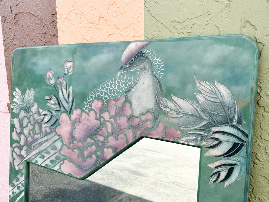 Pink and Green Lacquer Bird Mirror