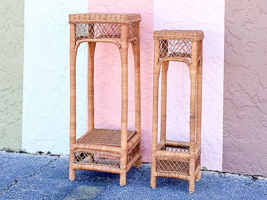 Pair of Rattan Plant Stands