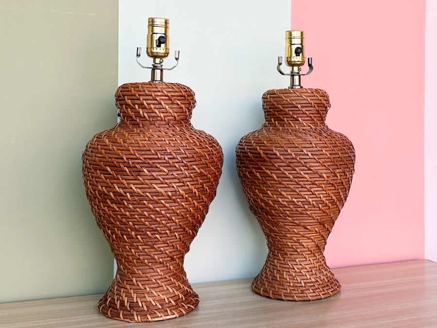 Pair of Cute Wicker Lamps