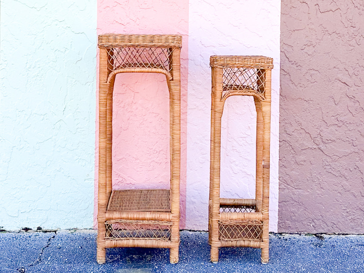 Pair of Rattan Plant Stands