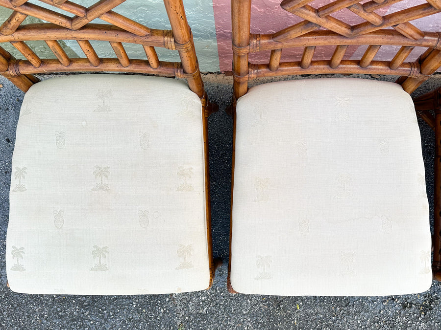 Set of Six Fretwork Rattan Dining Chairs