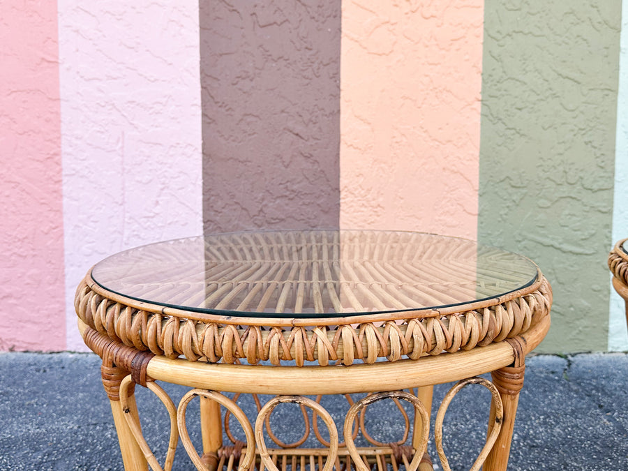 Pair of Coastal Rattan Side Tables