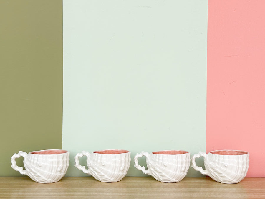 Set of Eight Shell Tea Cups and Saucers