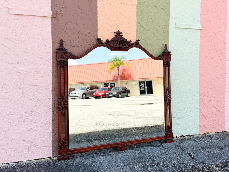 Chinoiserie Chic Wood Carved Pagoda Mirror