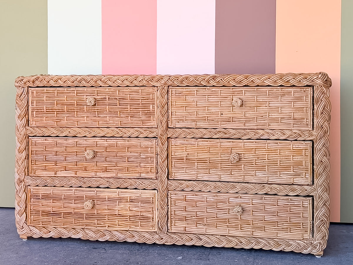 Braided Rattan Wrapped Double Dresser