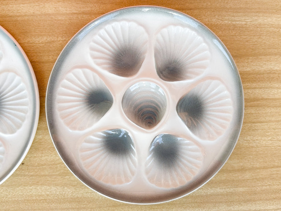 Set of Four Stormy Gray and White French Oyster Plates